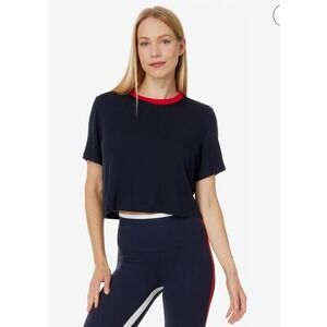 SPLITS59 Women's Djuna Blue Ringer Short Sleeve Top Crop T-shirt Size XL